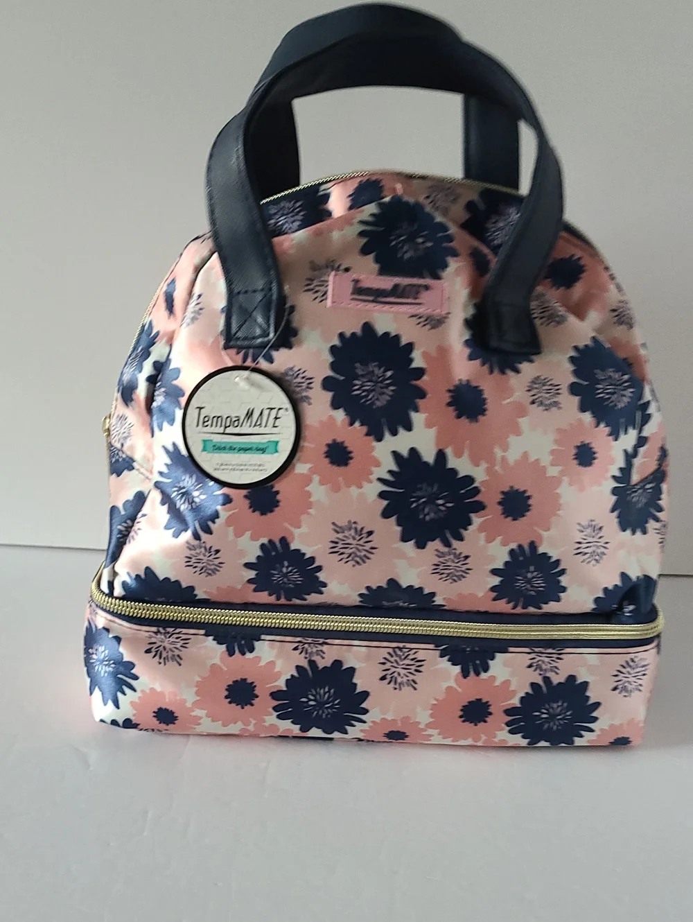 Floral Insulated Lunch Tote in Pink and Navy